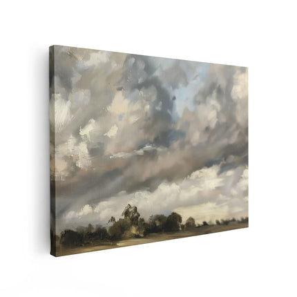 Canvas Schilderij Vooraanzicht Kunstwerk van Wolken boven een Veld
