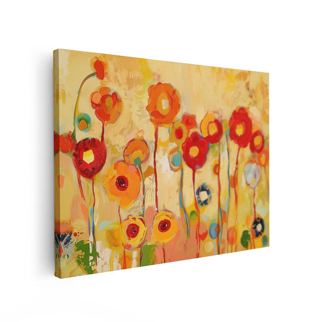 Canvas Schilderij Vooraanzicht Kleurrijke Bloemen in een Veld