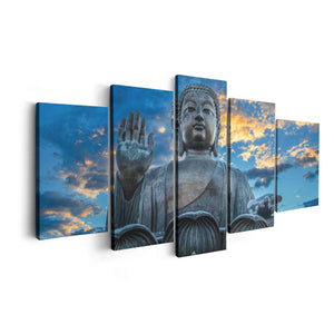 Canvas schilderij vijfluik boeddha beeld bij een tempel