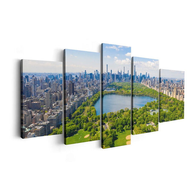 Canvas schilderij vijfluik central park in new york met wolkenkrabbers