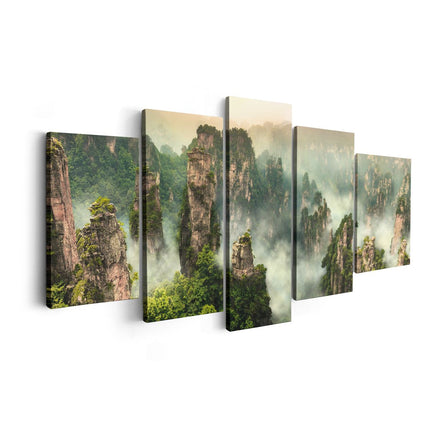 Canvas schilderij vijfluik zhangjiajie klif bergen in china