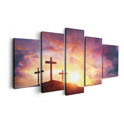 Canvas schilderij vijfluik kruisiging van jezus christus - drie kruisen