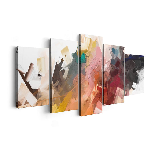 Canvas schilderij vijfluik abstracte kunst - kleurrijke olieverf