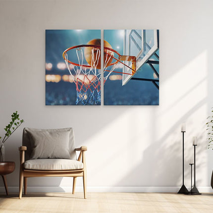 Schilderij tweeluik woonkamer Basketbal in Ring - Hoepel - Bord