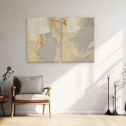 Schilderij tweeluik woonkamer Abstracte Kunst van een Cementen Muur