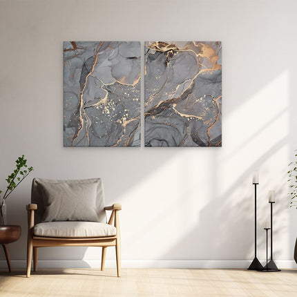 Schilderij tweeluik woonkamer Abstracte Luxe Kunst van Marmer met Goud