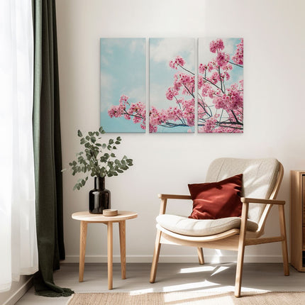 Drieluik schilderij interieur Roze Bloesemboom - Bloemen