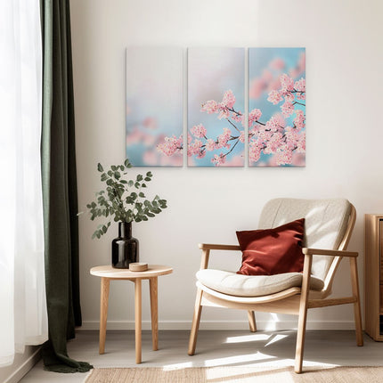 Drieluik schilderij interieur Roze Bloesem Bloemen