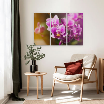 Drieluik schilderij interieur Paarse Orchidee Bloemen