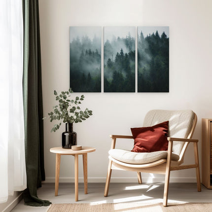 Drieluik schilderij interieur Bos Met Bomen In De Mist