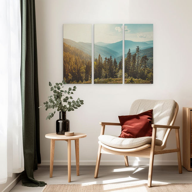Drieluik schilderij interieur Bos Met Bomen In De Hoge Bergen