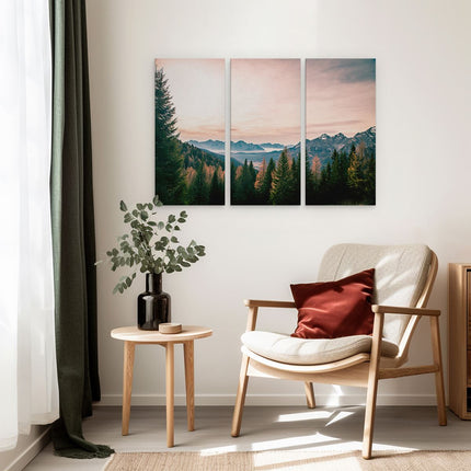 Drieluik schilderij interieur Bos Met Bomen Bij Bergen Landschap