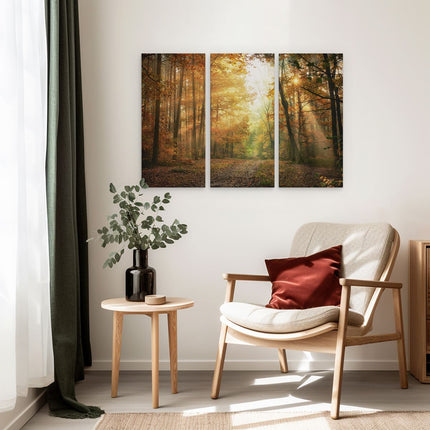 Drieluik schilderij interieur Herfstbos Met Zonneschijn