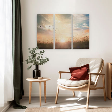 Drieluik schilderij interieur Silhouet Vogels Tijdens Zonsopkomst