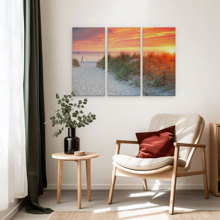 Drieluik schilderij interieur Strand En Duinen Bij Zonsondergang