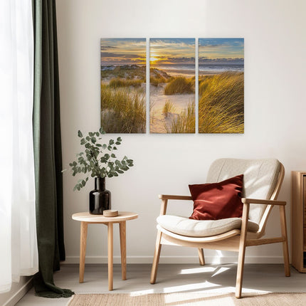 Drieluik schilderij interieur Strand En Duinen Tijdens Zonsondergang