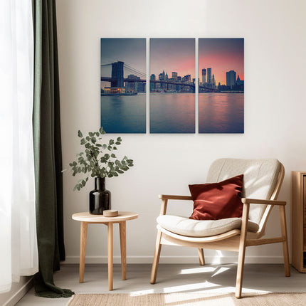 Drieluik schilderij interieur New York Brooklyn Brug Bij Zonsondergang