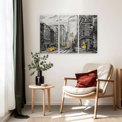 Drieluik schilderij interieur Geschilderde New York Tekening - Zwart Wit