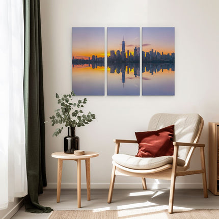 Drieluik schilderij interieur New York Skyline Bij Zonsopgang