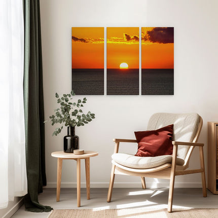 Drieluik schilderij interieur Oranje Zonsondergang In De Oceaan