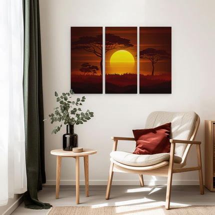 Drieluik schilderij interieur Zonsondergang In De Savanne - Abstract