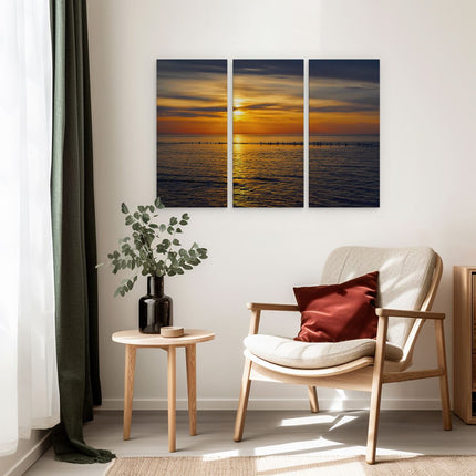 Drieluik schilderij interieur Zonsondergang In De Zee