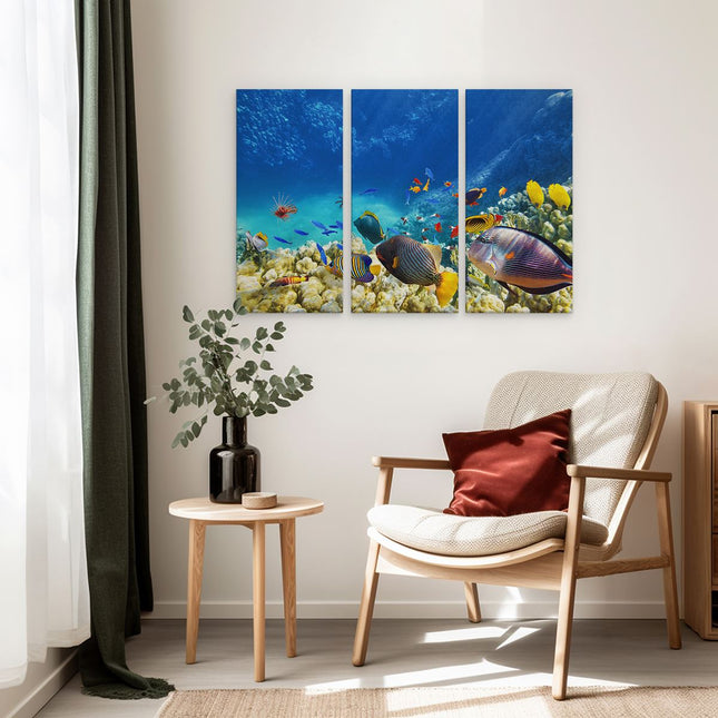 Drieluik schilderij interieur Vissen in de Oceaan met Koralen