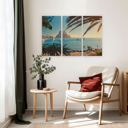 Drieluik schilderij interieur Ibiza Cala d'Hort Strand 