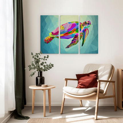 Drieluik schilderij interieur Kleurrijke Schildpad in het Water