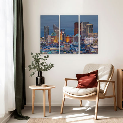 Drieluik schilderij interieur Den Haag Skyline met Wolkenkrabbers