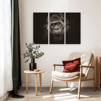 Drieluik schilderij interieur Gorilla - Zwart Wit