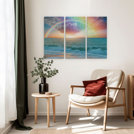 Drieluik schilderij interieur Regenboog in het Water bij het Strand