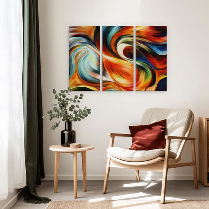 Drieluik schilderij interieur Abstracte Kunst van Kleurrijke Verf