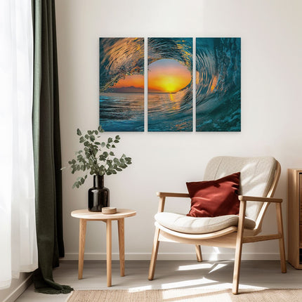 Drieluik schilderij interieur Golf bij Zonsondergang