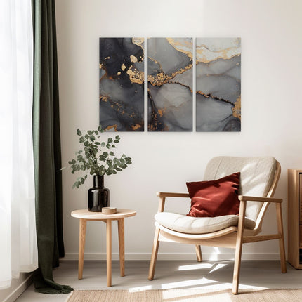 Drieluik schilderij interieur Abstracte Kunst - Grijze Marmer met Goud