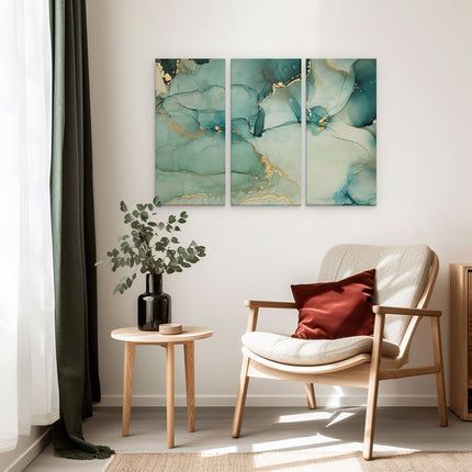 Drieluik schilderij interieur Abstracte Kunst - Blauwe Marmer met Goud