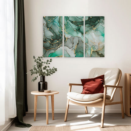 Drieluik schilderij interieur Abstracte Kunst - Blauwe Marmer met Goud