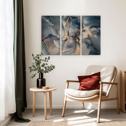 Drieluik schilderij interieur Abstracte Luxe Kunst - Zwart met Goud