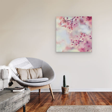 Canvas schilderij kamer Roze Bloesemboom Met Zonneschijn