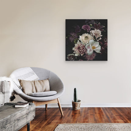 Canvas schilderij kamer Diverse Bloemen Op Zwart Achtergrond