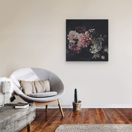 Canvas schilderij kamer Diverse Bloemen Op Zwart Achtergrond