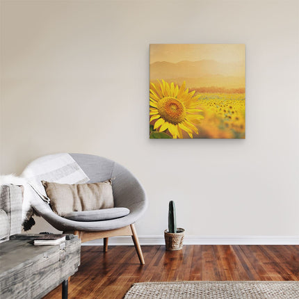 Canvas schilderij kamer Zonnebloemen Veld Met Zonopkomst