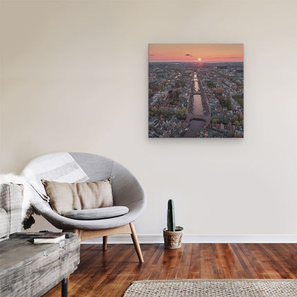 Canvas schilderij kamer Bovenaanzicht Amsterdam Met Zonsondergang