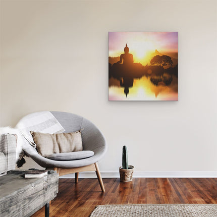 Canvas schilderij kamer Silhouet Van Boeddha Beeld Met Zonsondergang