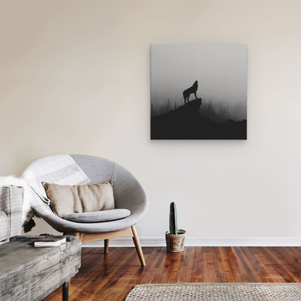 Canvas schilderij kamer Silhouet Van Een Huilende Wolf - Abstract