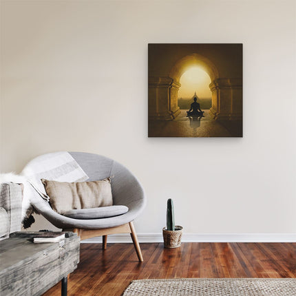 Canvas schilderij kamer Man Doet Yoga In Een Boeddha Tempel