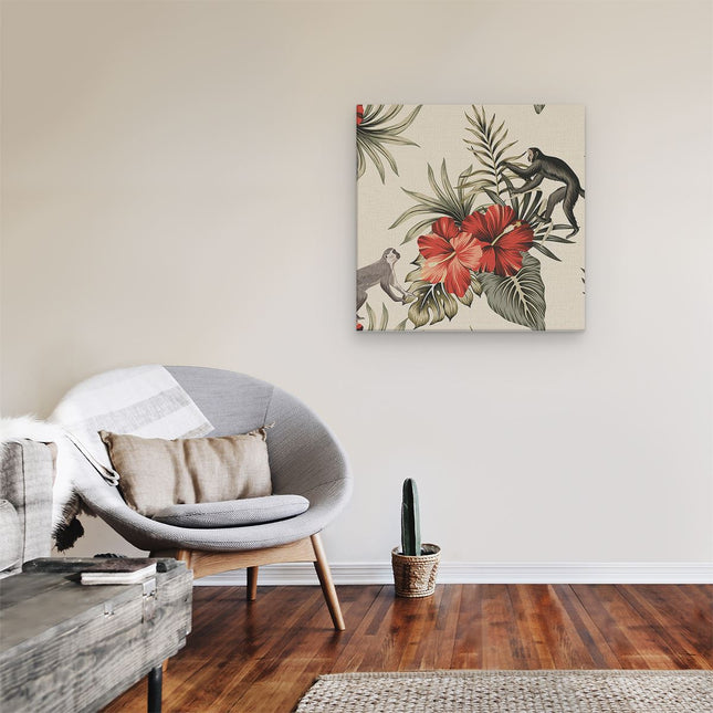 Canvas schilderij kamer Tropische Bloemen Met Apen Achtergrond