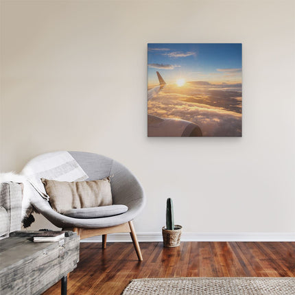 Canvas schilderij kamer Vliegtuig In De Lucht Met De Zon