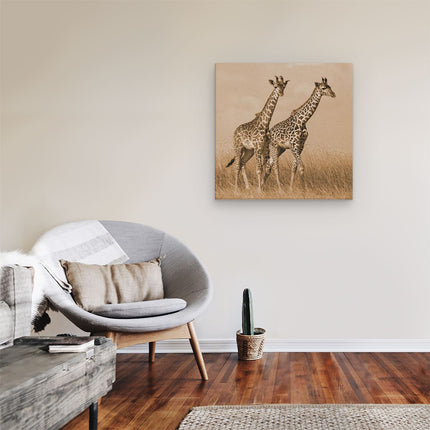 Canvas schilderij kamer Twee Giraffes In Het Veld