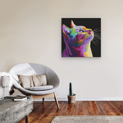 Canvas schilderij kamer Kleurrijke Kat Kijkt Naar Boven - Abstract